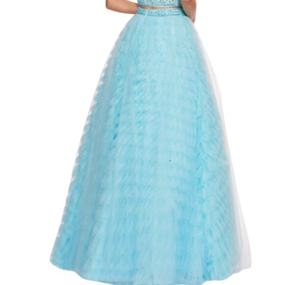 NWT Rachel Allan 6524 Prom Dress White/Light Blue Size 4 - Picture 4 of 8